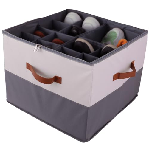 Grey Fabric Shoe Storage Bins for Closet, 16 Pairs Z660