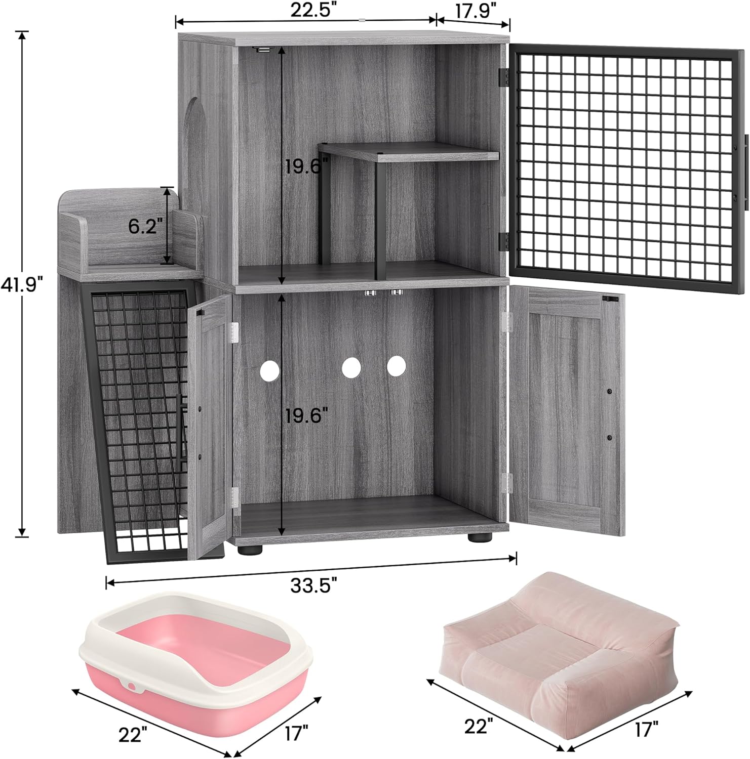 Cat Litter Box Enclosure with Platform, Double Layer Cat Litter Hidden Furniture, Large Cat Cabinet with Ladder, Wax Wood B6325