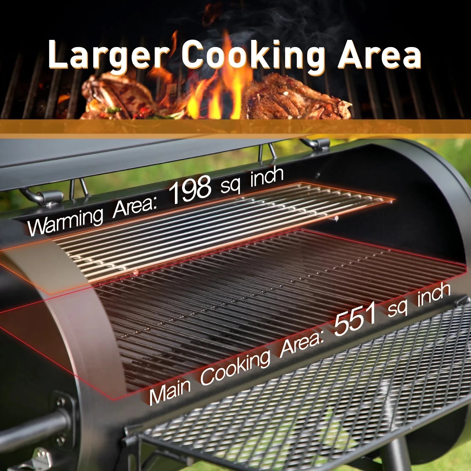Charcoal Grill with Offset Smoker 941 sq.in. Extra Large BBQ Grill Black M711