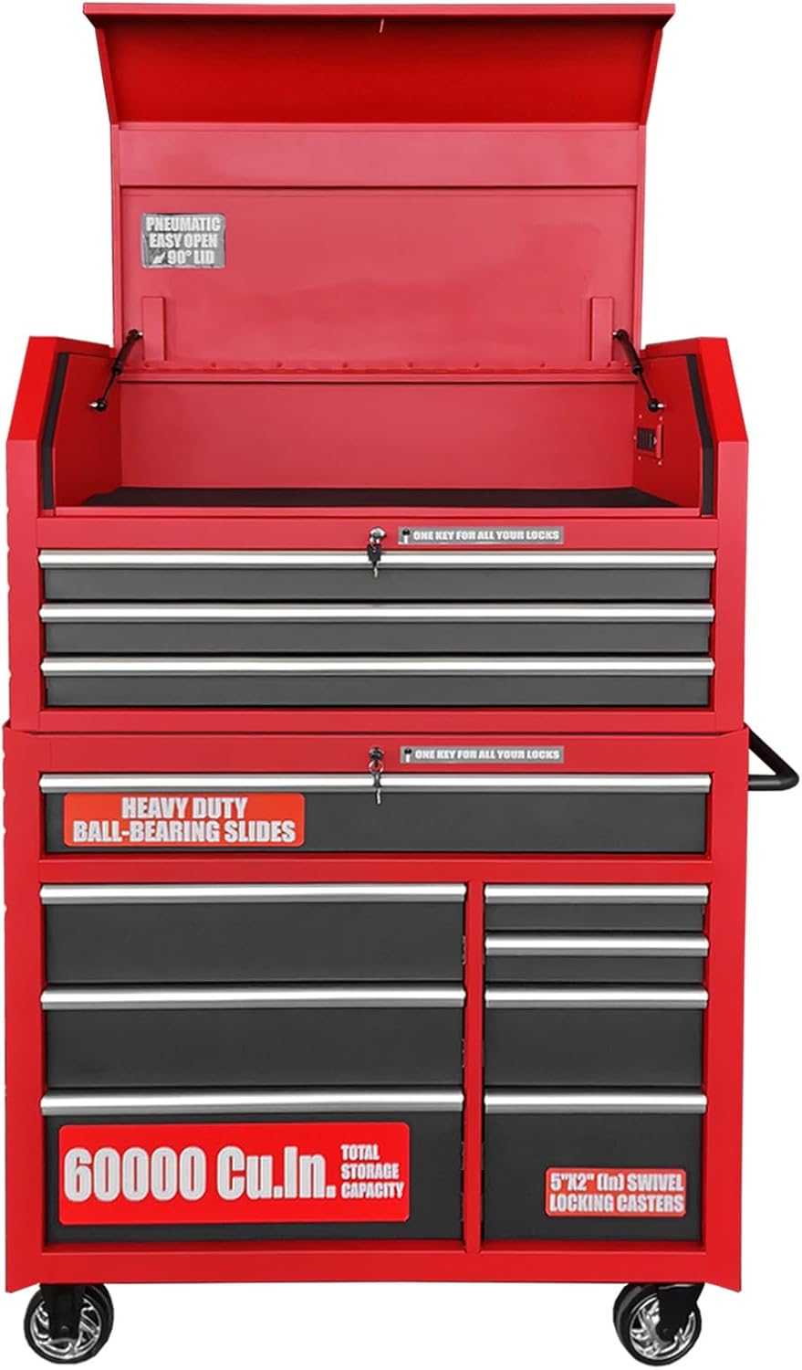 Black/Red 41-Inch 11 Drawers Heavy-Duty Steel Tool Chest and Cabinet I4302