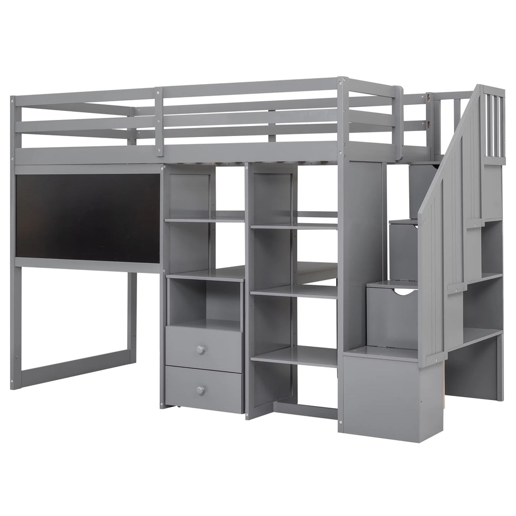 Grey Twin Size Wood Loft Bed with Desk and Storage L789126