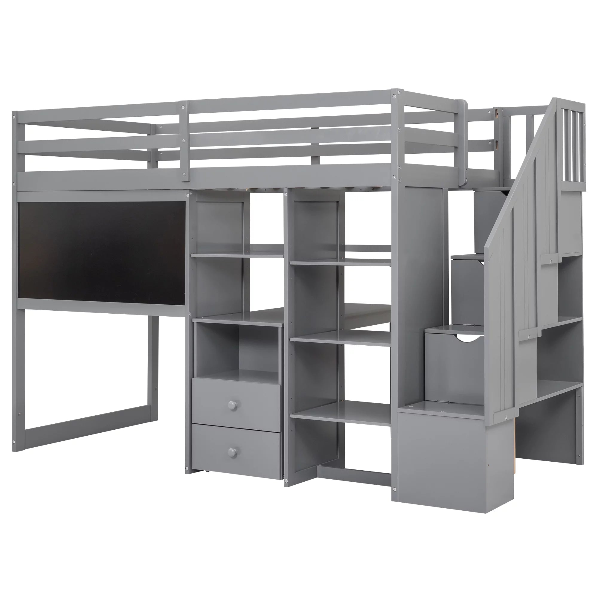 Grey Twin Size Wood Loft Bed with Desk and Storage L789126