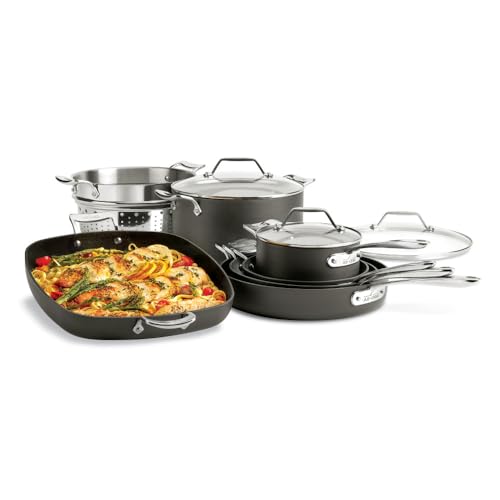 10 Piece Hard Anodized Nonstick Black Cookware Set Y81397