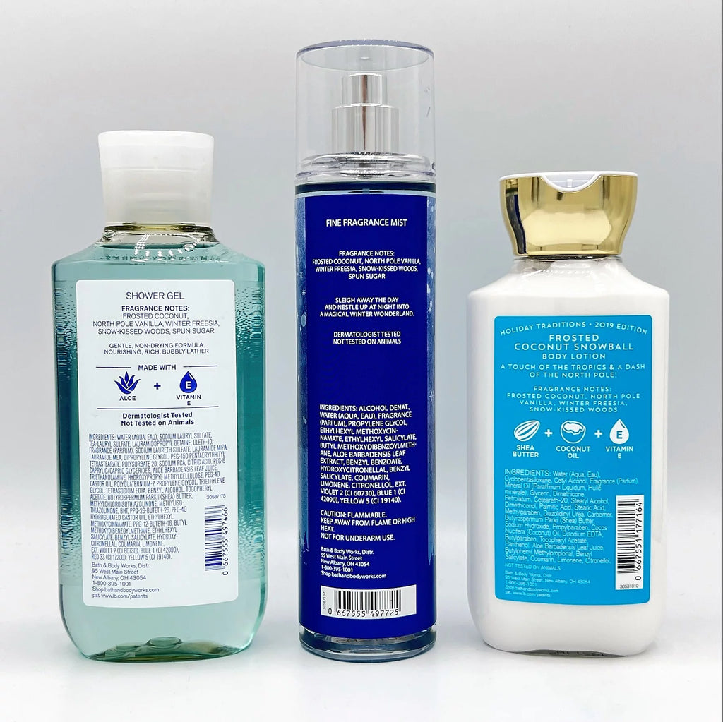 Frosted Coconut Snowball Shower Gel, Fine Fragrance Mist and Body Lotion 3-Piece Bundle U314
