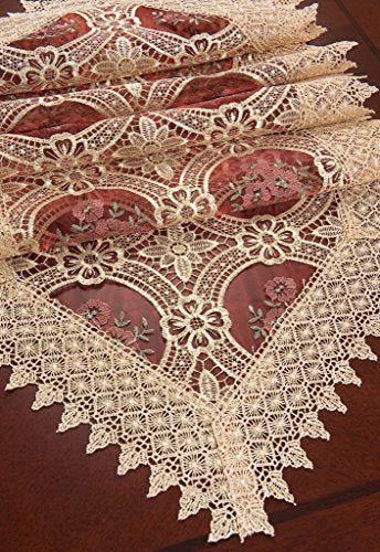 Small Vintage Burgundy Lace Table Runner 16 × 36 Inch U7103