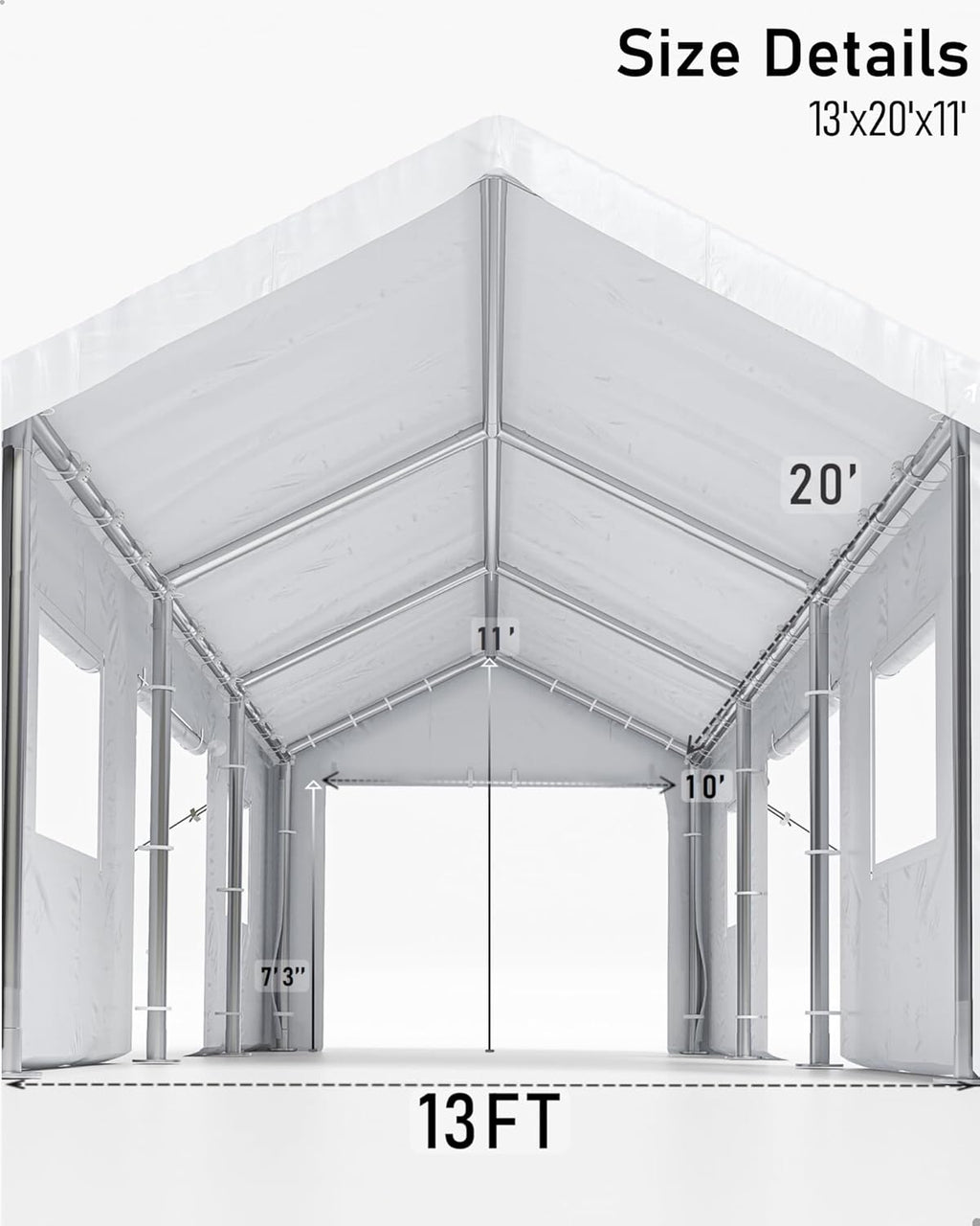 White 13'x20' Portable Carport Canopy with Steel Poles F46905