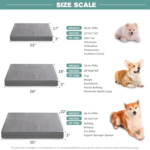 Waterproof Dog Bed Large Medium Sized Dogs Outdoor Orthopedic Crate Pad Washable Pet Beds Removable Cover Egg Crate Foam Support Durable Anti-Slip Kennel Pads 35"x22" Gray A20831