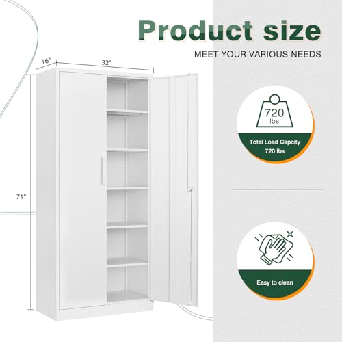 Metal Black Storage Cabinet with Adjustable Shelves and Lock Door V4318