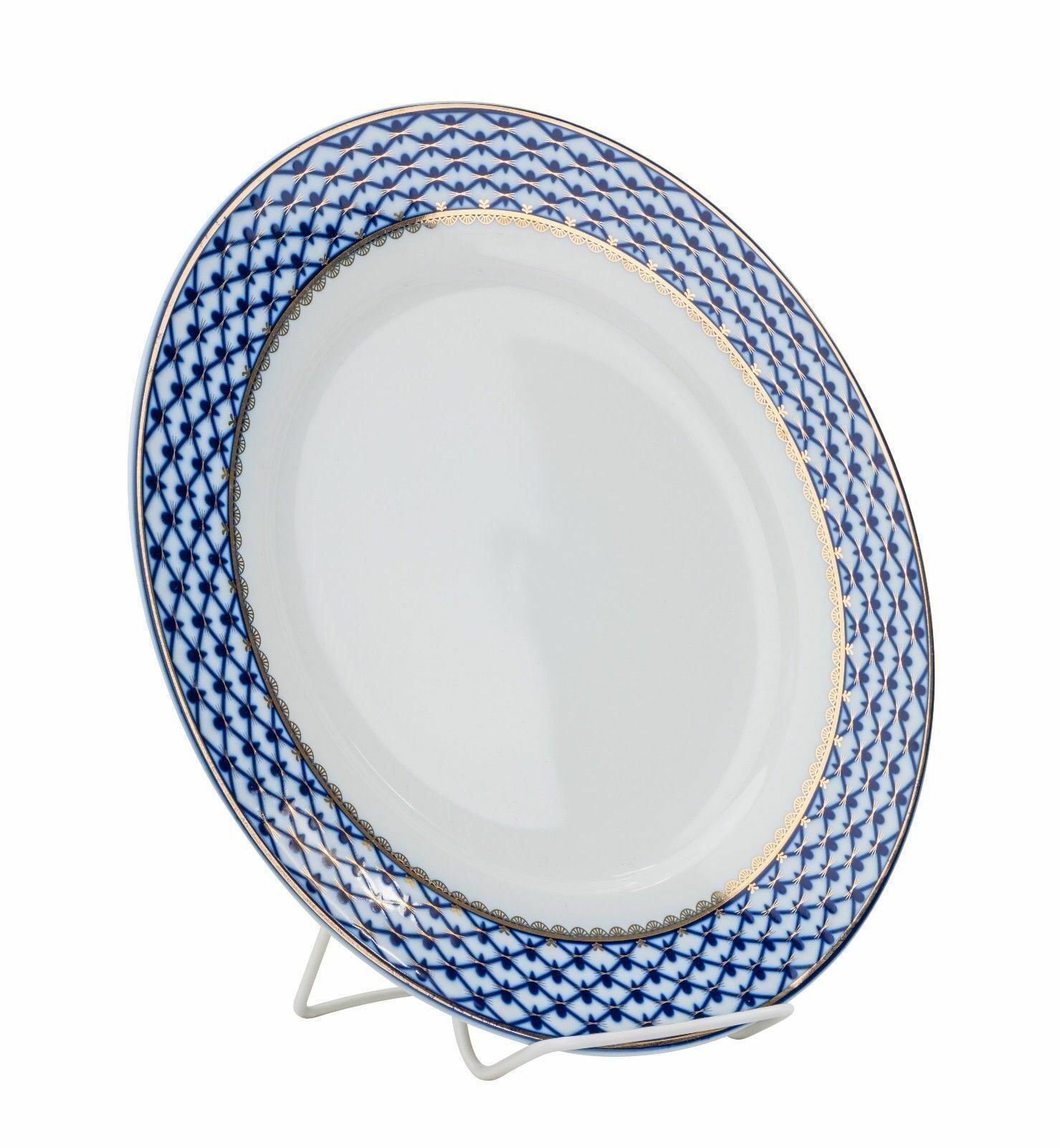 Bone China Cobalt Blue 24K Gold Net Dessert Plates 7.5" Round V329433