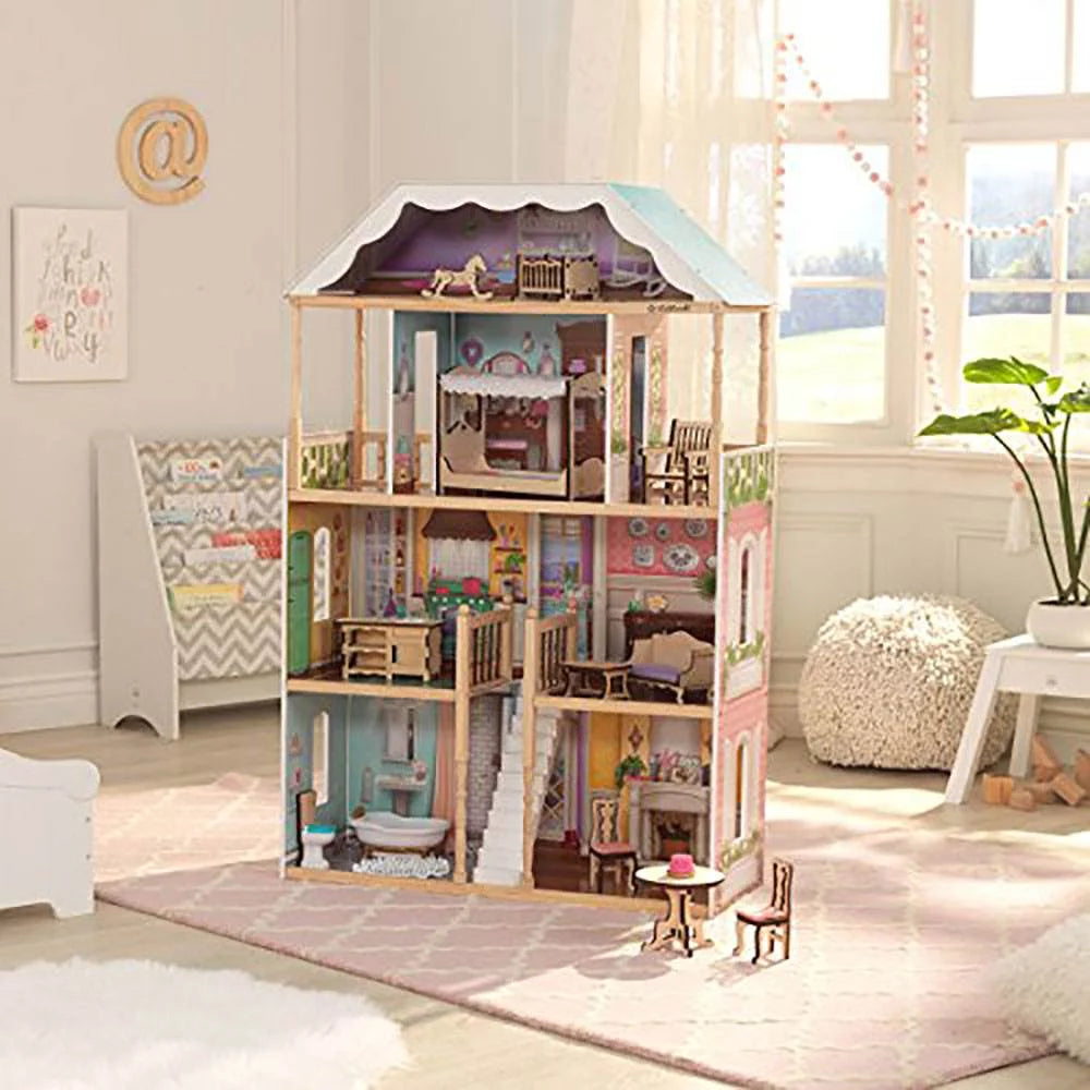 Classic Wooden Dollhouse with 14 Accessories Q816722
