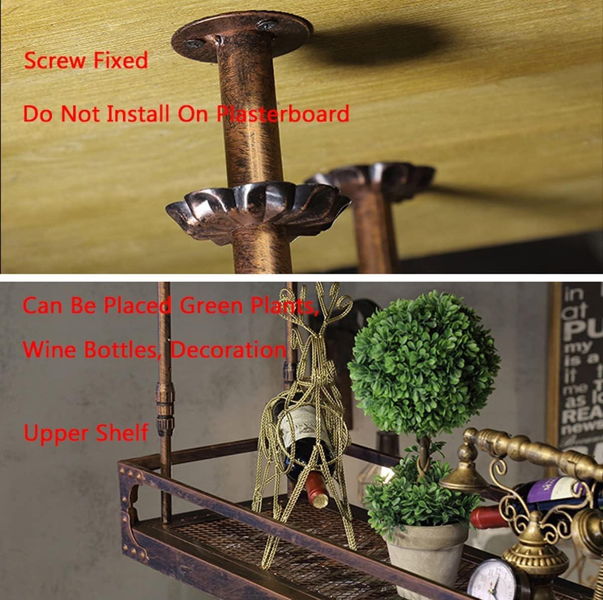 Coppery Bronze Metal Wall-Mounted Wine Glass Rack L212