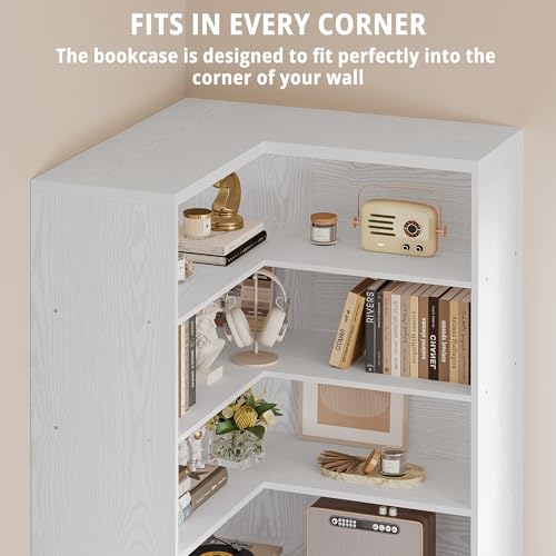 White 6 Tiers Corner Bookshelf with Door D461480