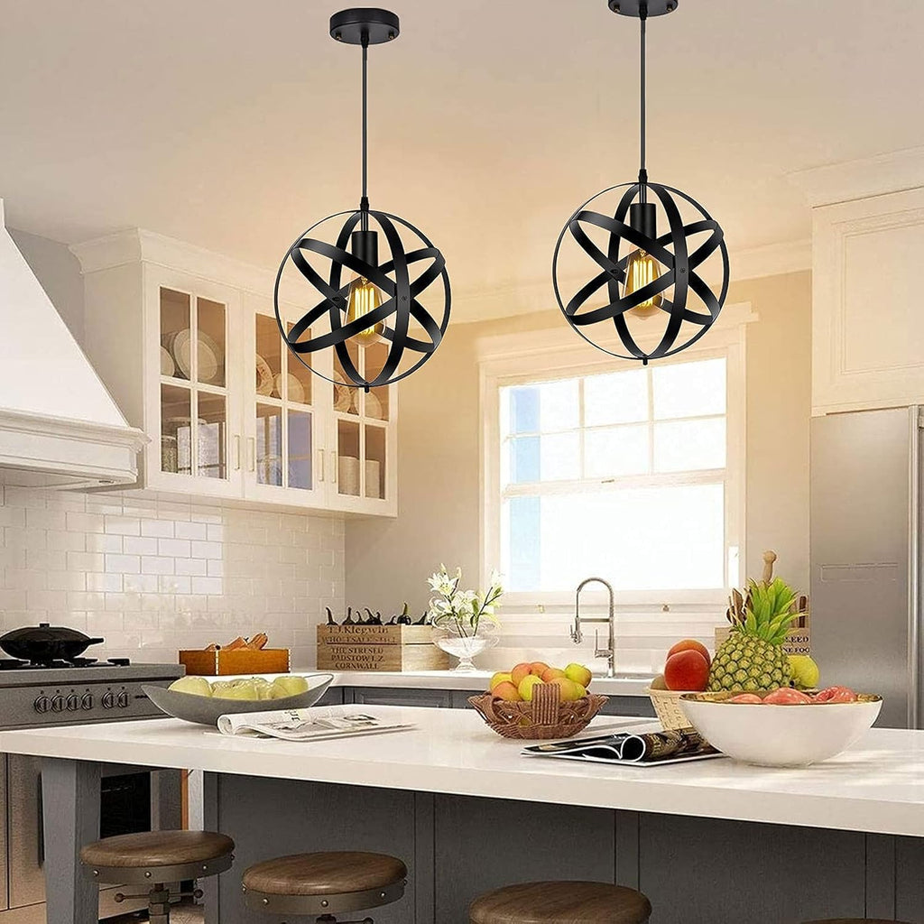Industrial Black Metal Globe Pendant Light T14746