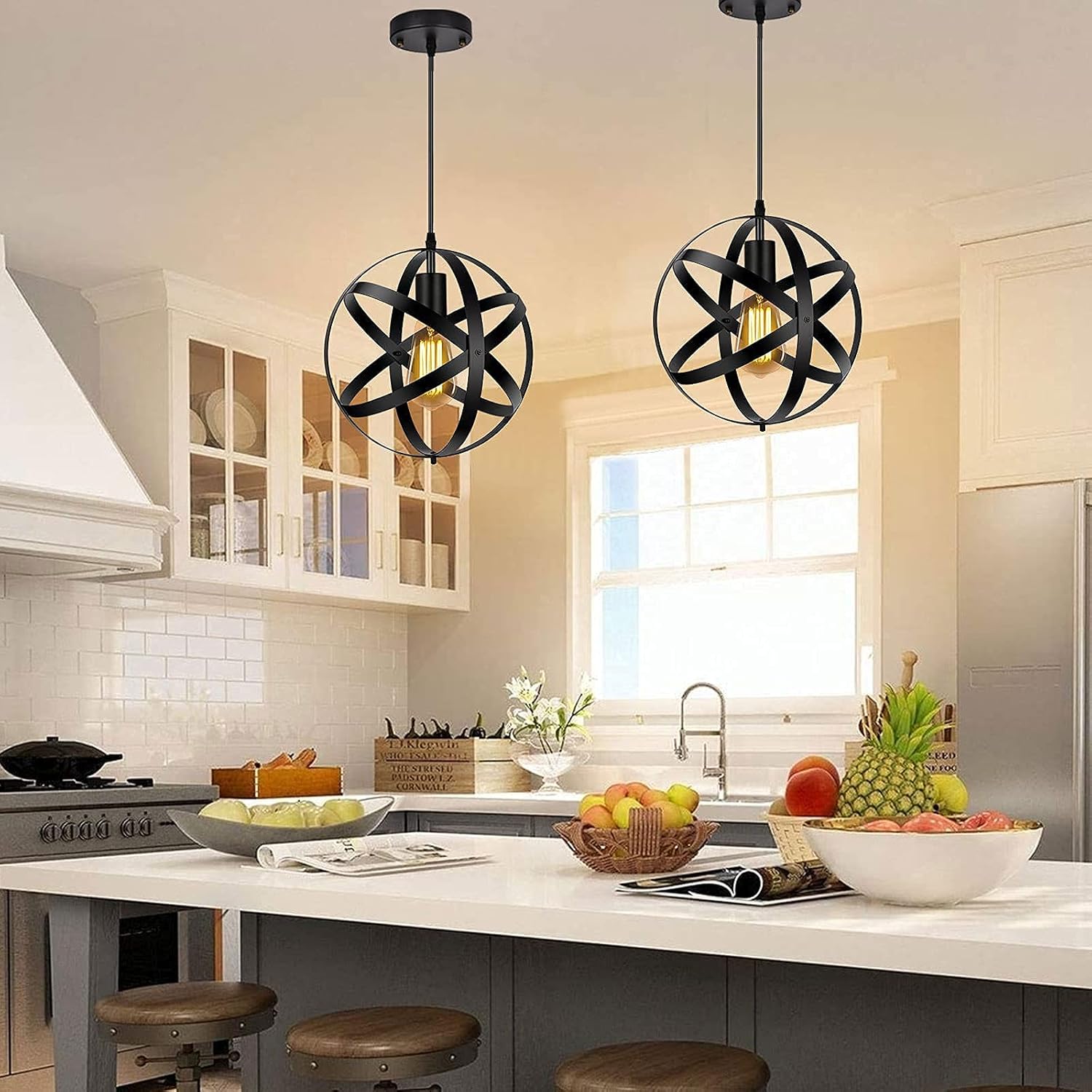 Industrial Black Metal Globe Pendant Light T14746