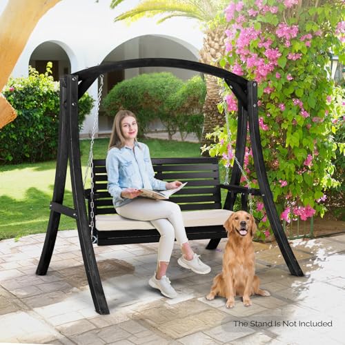 Heavy Duty Patio Wooden Porch Swing with Extra Cushion and Adjustable Chains G949