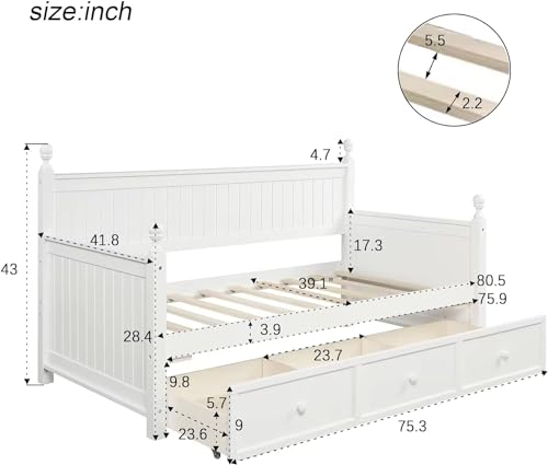 Twin Size Gray Wood Daybed with Storage Drawers D76180