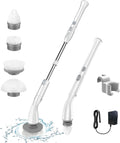 Electric Spin Scrubber with 4 Replaceable Brush Heads and Adjustable Extension Handle (White) Pack of 2 M2213