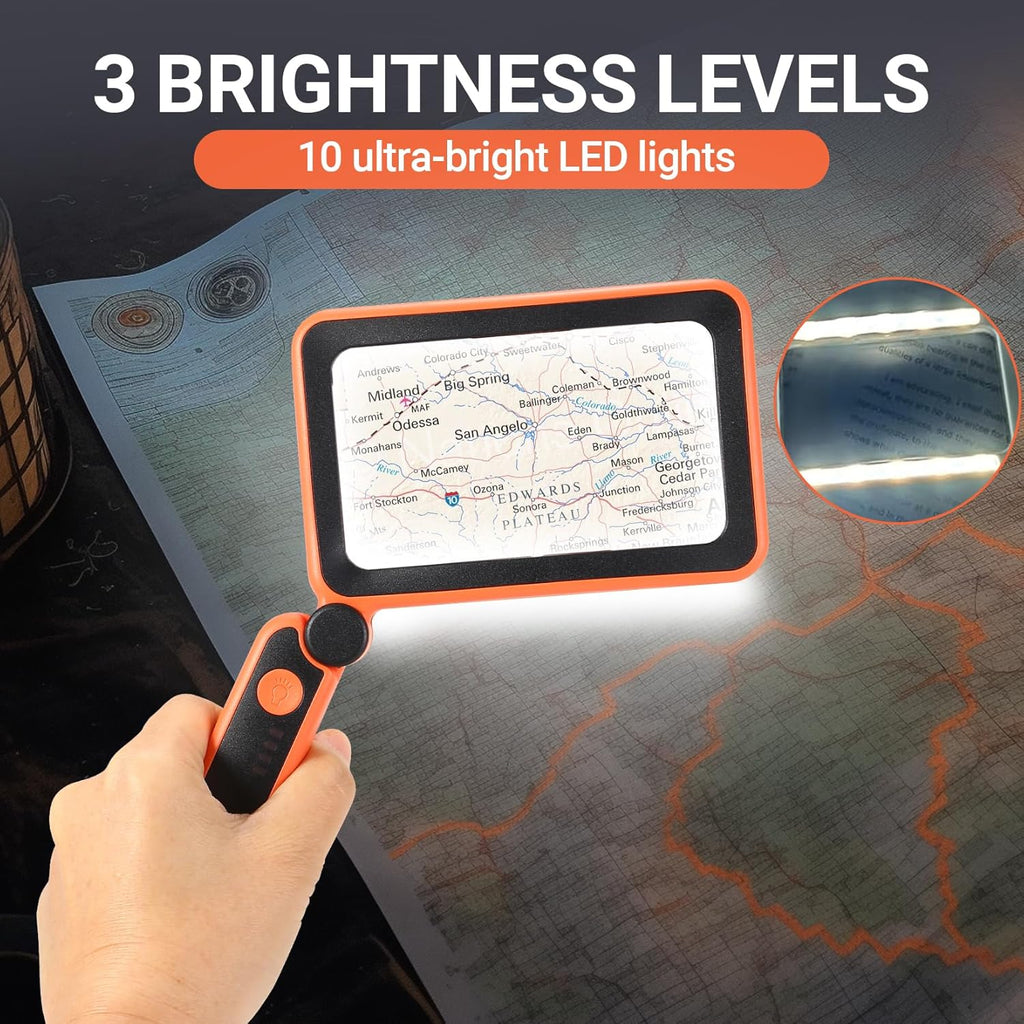 Rechargeable LED Magnifying Glass 5X Folding Rectangular Handheld Lighted Magnifier K10838