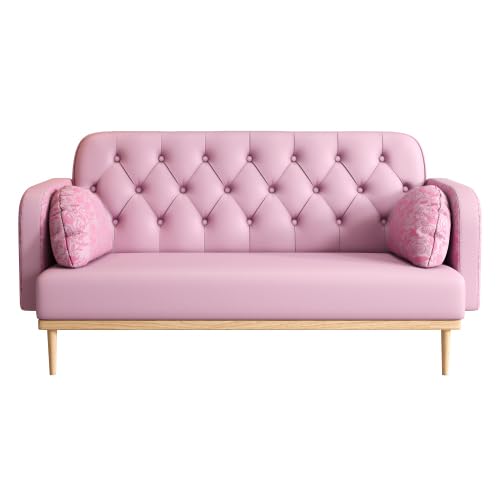Green PU Leather 2 Seater Loveseat Sofa with 2 Throw Pillows J199200
