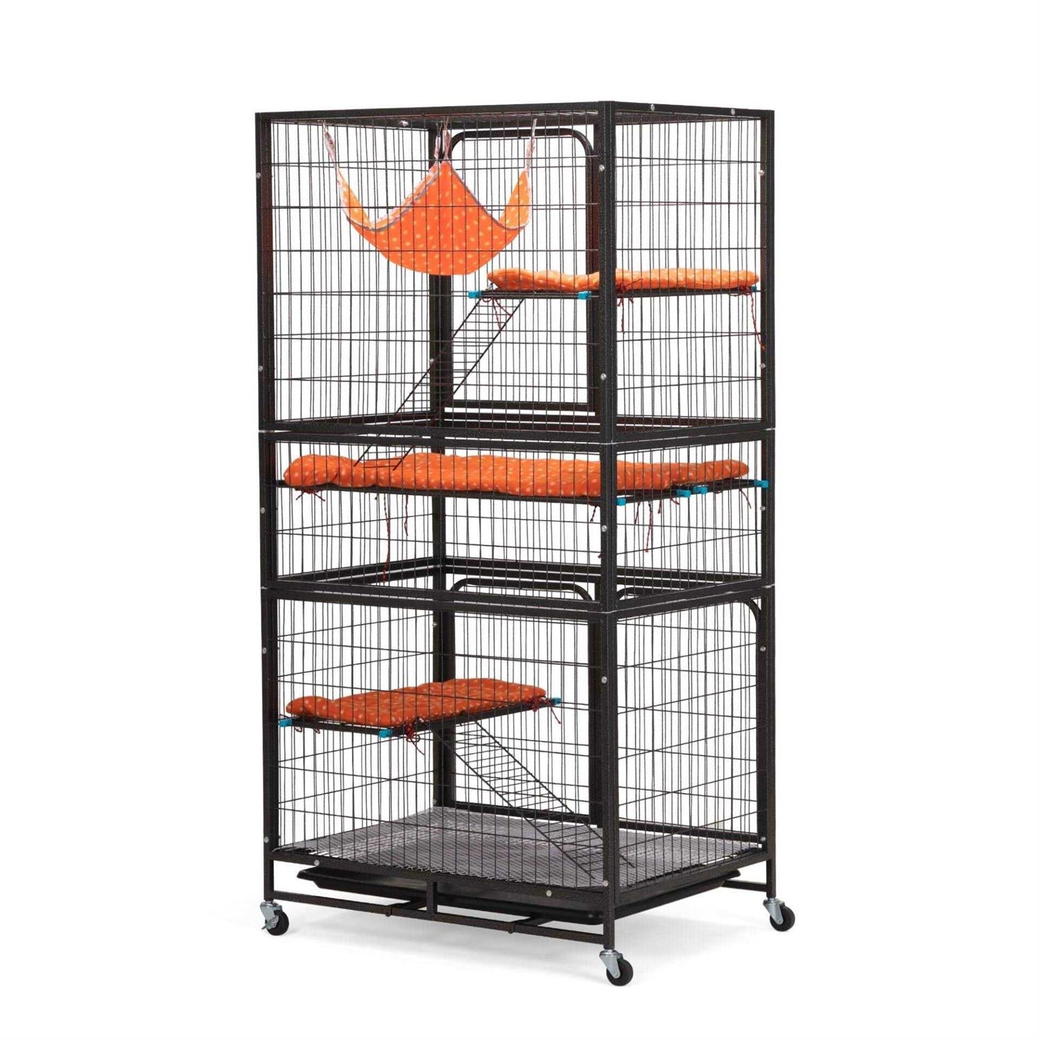 4-Tier Wire Cat Cage Pet Enclosure with Removable Wheels H605