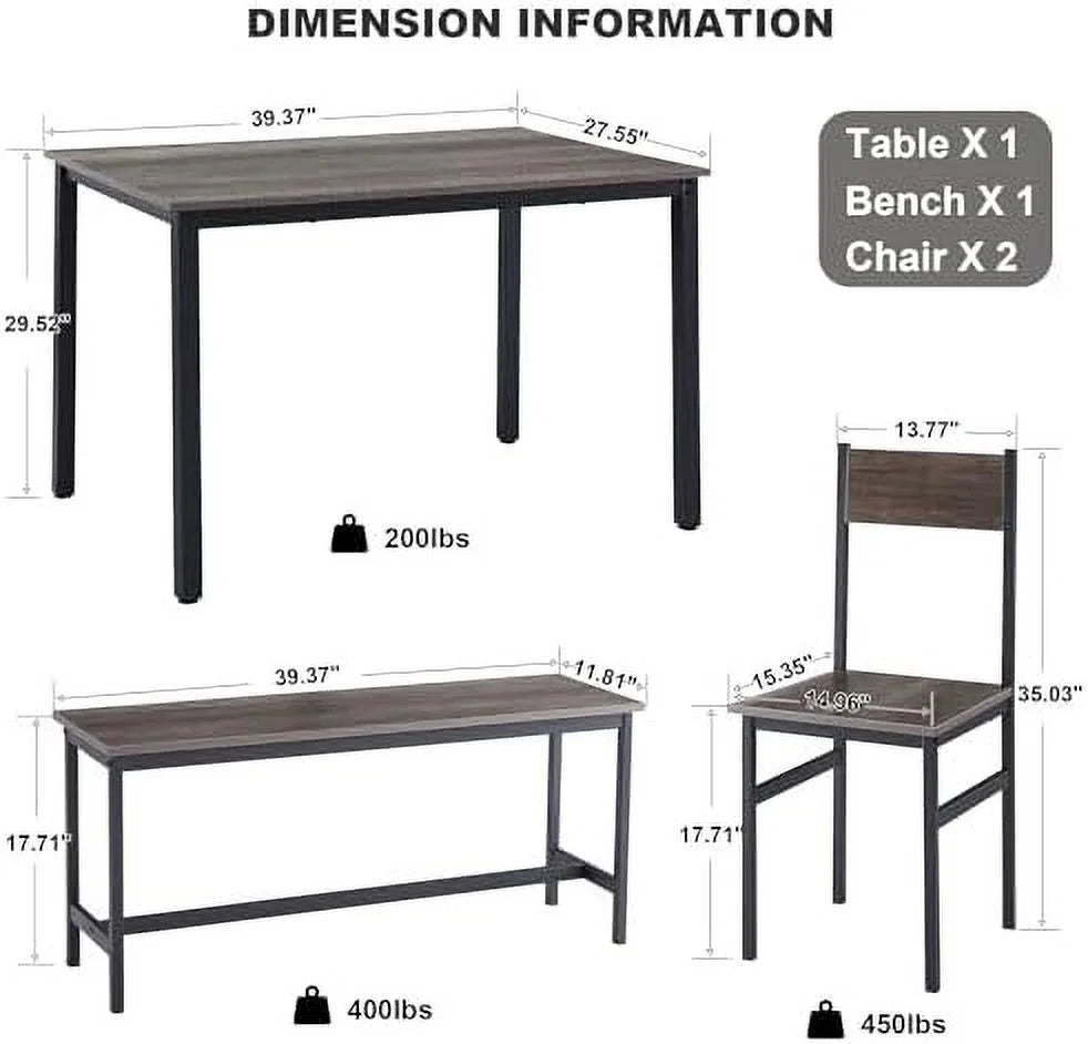 Small Kitchen Table and Chairs Set of 4 with 2 Chair 1 Bench Z7168