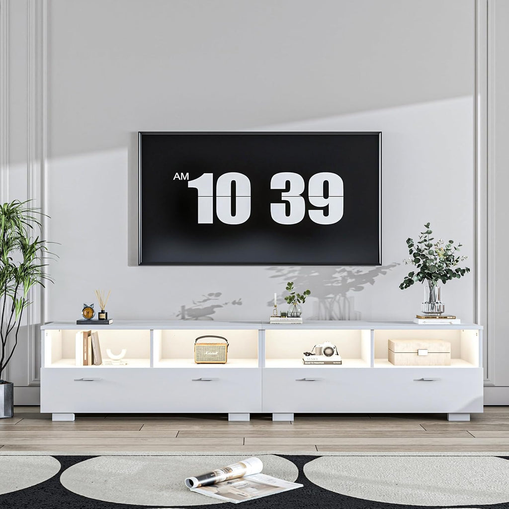 White TV Stand with Storage and Drawers L49688