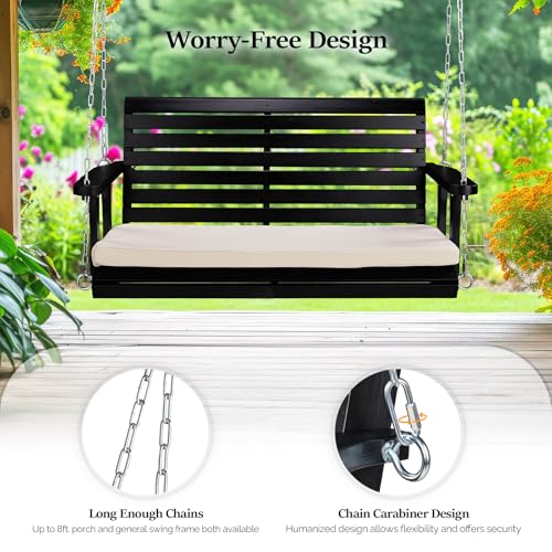 Heavy Duty Patio Wooden Porch Swing with Extra Cushion and Adjustable Chains G949