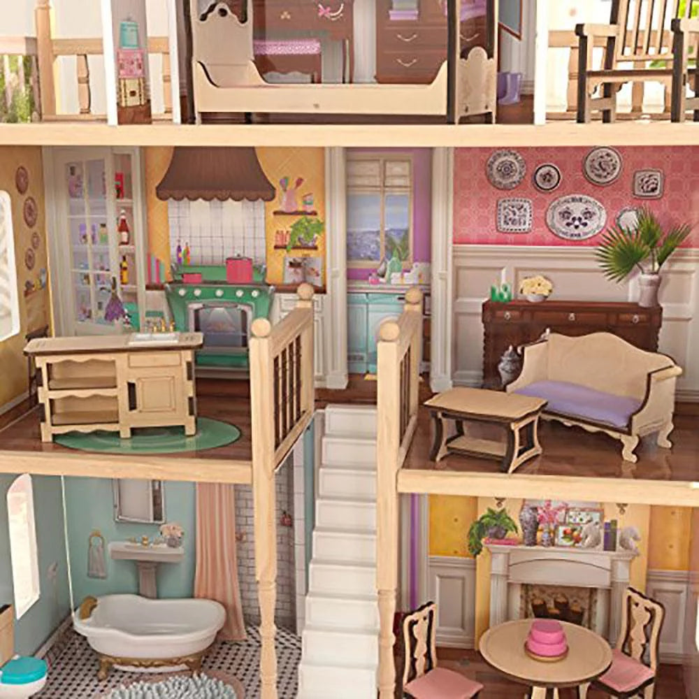 Classic Wooden Dollhouse with 14 Accessories Q816722