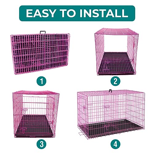 Large Foldable Metal Wire Dog Crate with Double-Door Tray L317