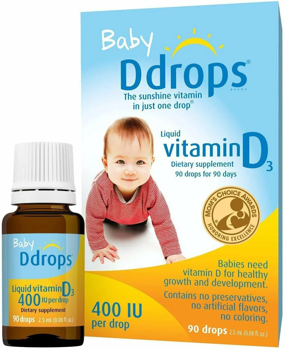 Baby Liquid Vitamin D3 400 IU 2.5 oz 90 Drops Pack of 4 D204075