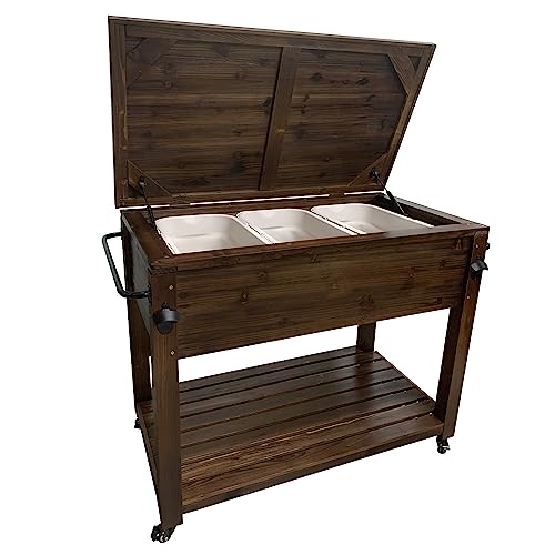 100-Quart Wooden Patio Cooler with Wheels B728158