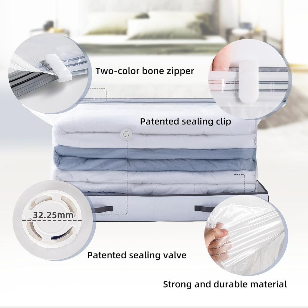 Under Bed Vacuum Seal Storage Bags, White, Large Capacity, 41 x 17.7 x 6 F755673