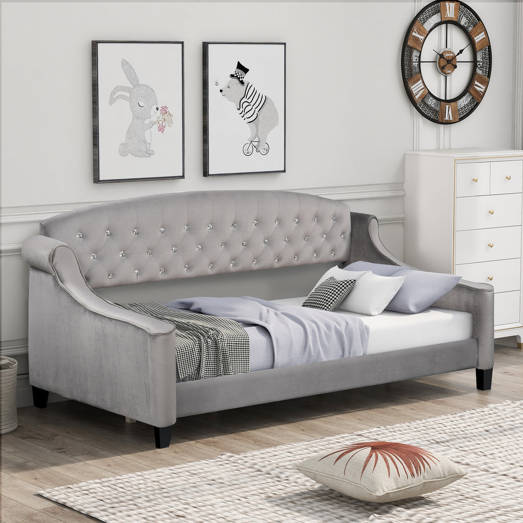 Twin Size Tufted Button Daybed Gray I3615