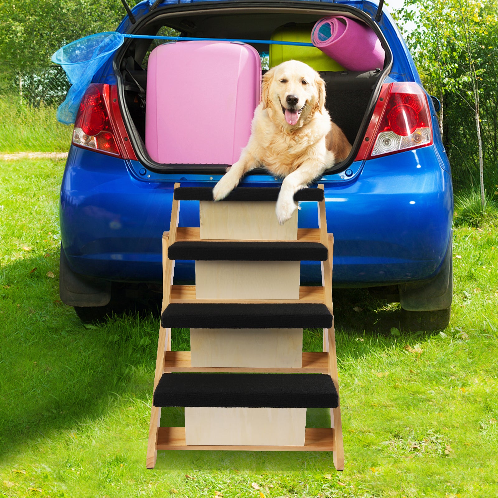 Pet Stairs Foldable Pine Wood Natural Black V68854