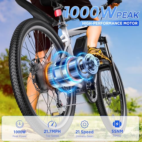 26'' 1000W Peak Electric Mountain Bike with 48V 374.4WH Removable Battery K308