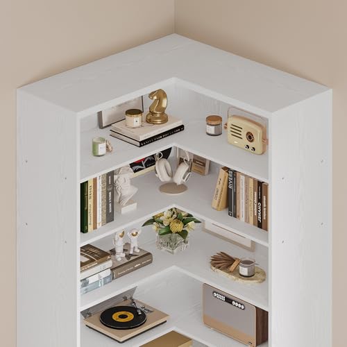 White 6 Tiers Corner Bookshelf with Door D461480