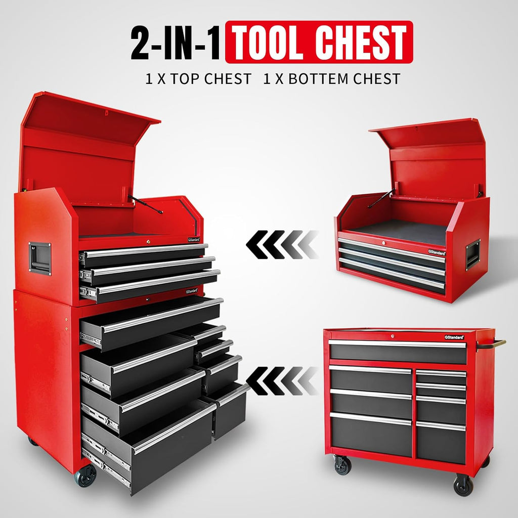 Black/Red 41-Inch 11 Drawers Heavy-Duty Steel Tool Chest and Cabinet I4302