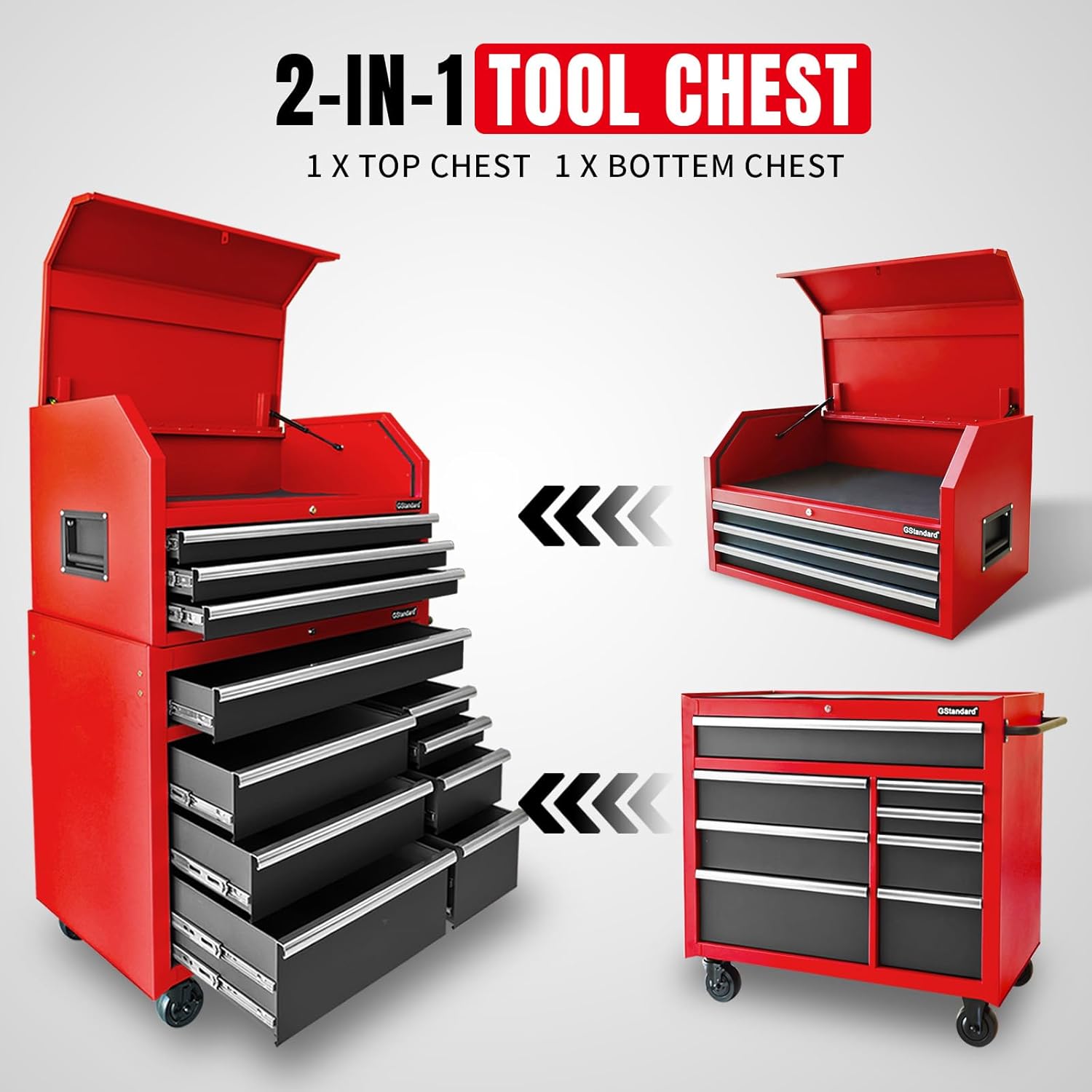Black/Red 41-Inch 11 Drawers Heavy-Duty Steel Tool Chest and Cabinet I4302
