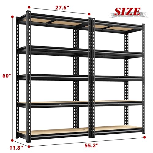Set of 2 5 Tier Heavy Duty Metal Shelving 2000LBS Adjustable Shelf Z52896