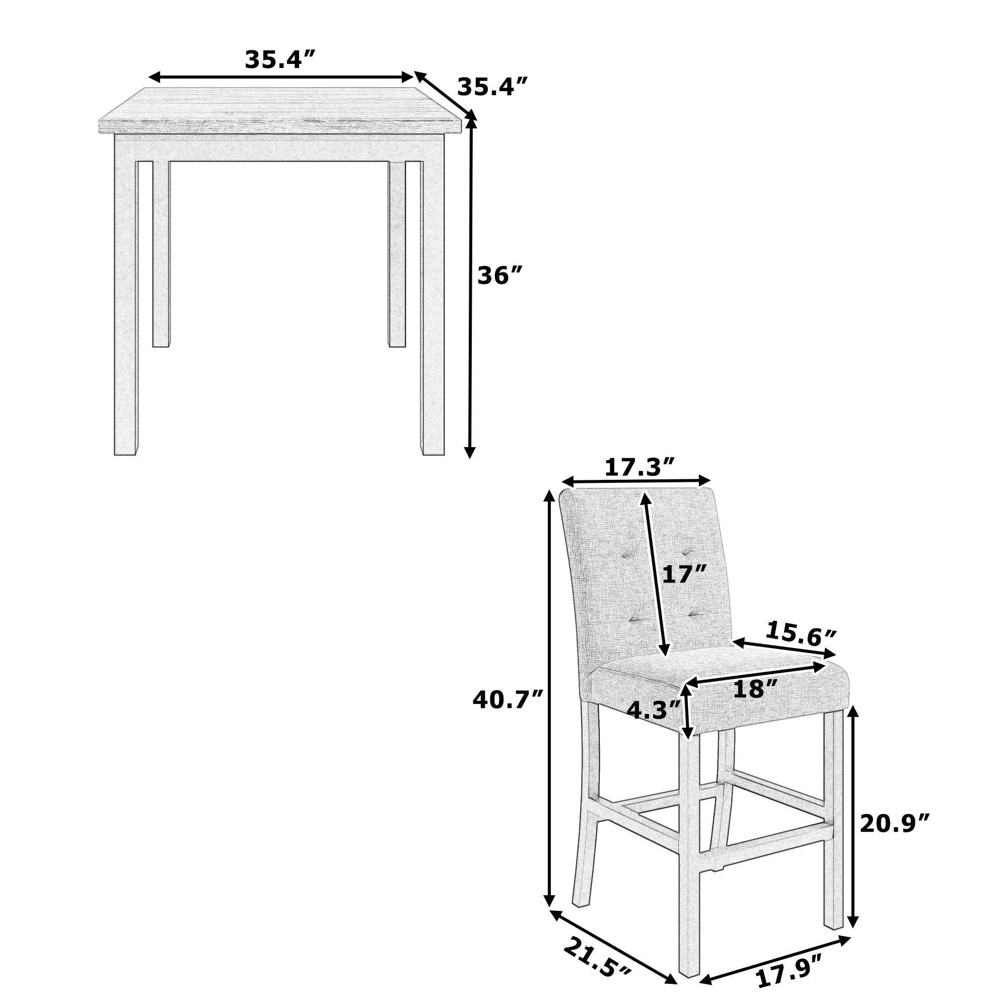 5-Piece Counter Height Square Dining Table with 4 Chairs Y296900