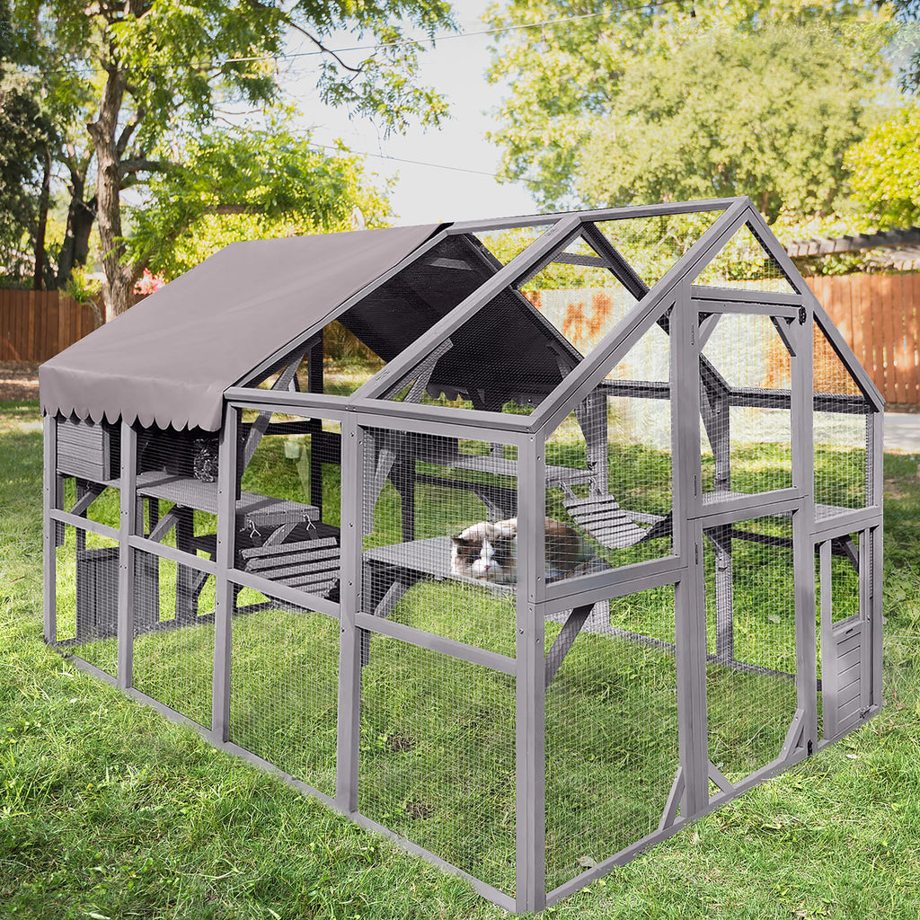 110'' Extra Large Wooden Catio Cage with Roof Cover Y224
