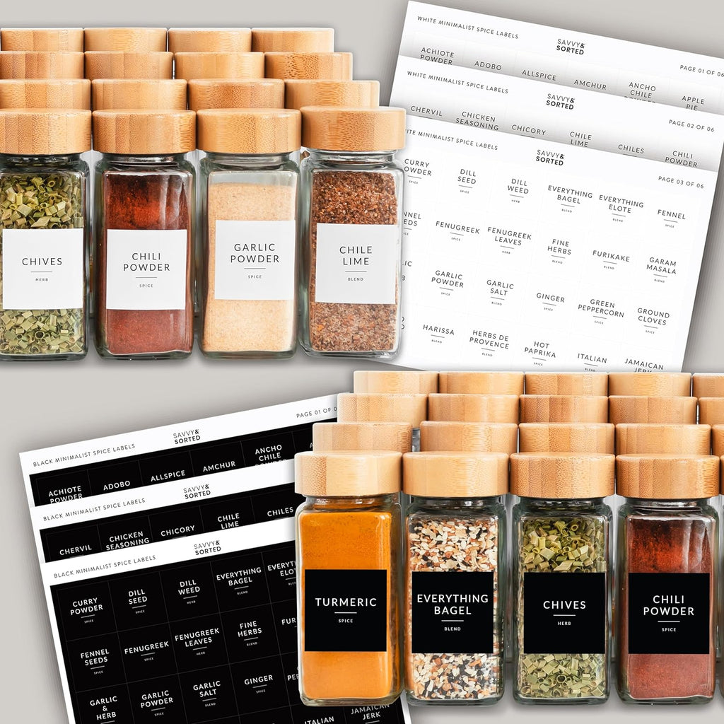 24 Glass Spice Jars with Bamboo Lids and Labels K975217