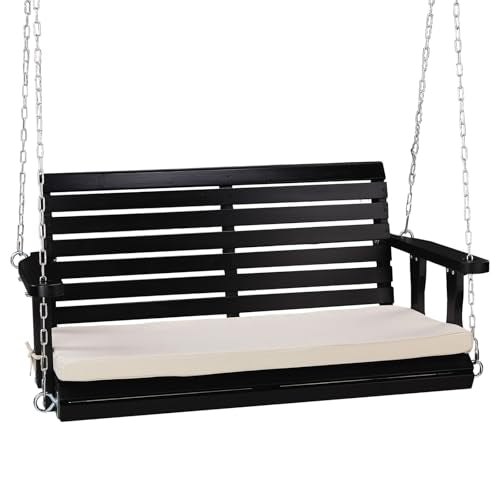 Heavy Duty Patio Wooden Porch Swing with Extra Cushion and Adjustable Chains G949