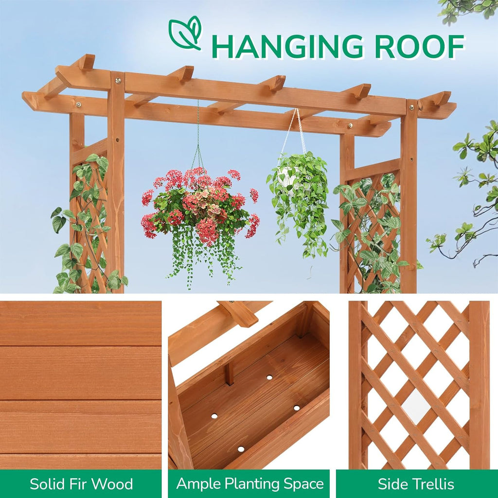 Raised Garden Bed with Trellis Wood Planter Box M2349