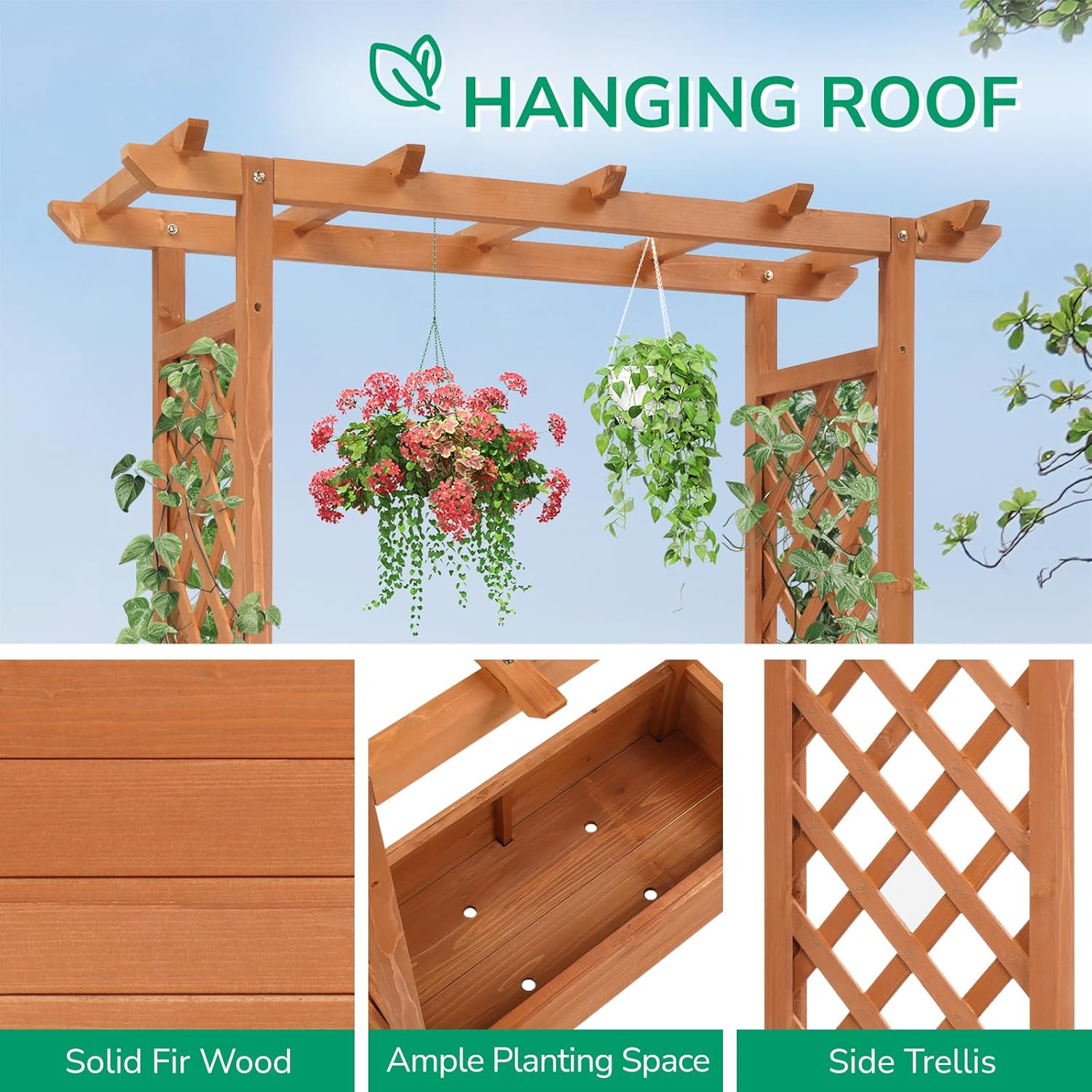 Raised Garden Bed with Trellis Wood Planter Box M2349