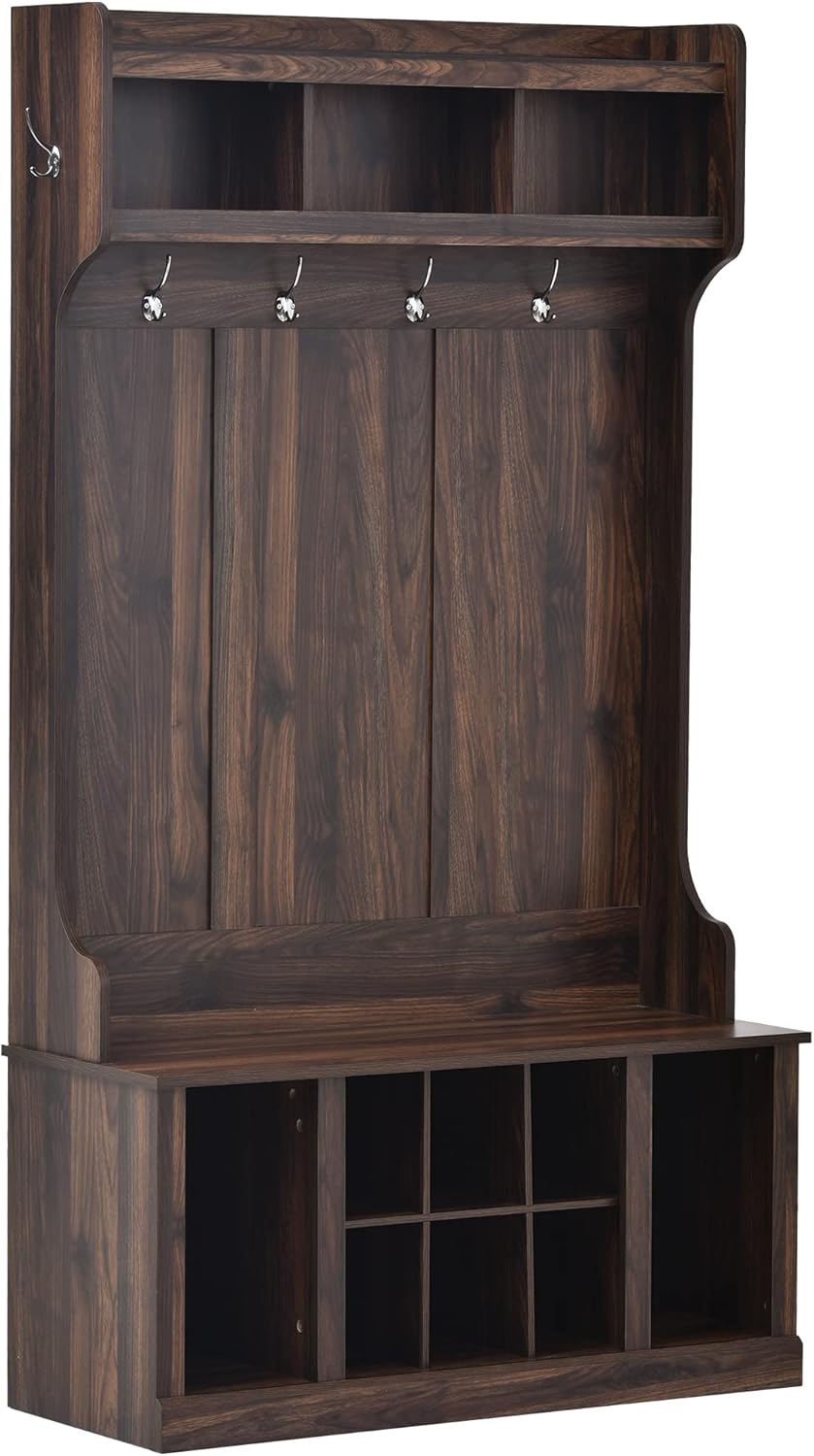 39.4INCH Hall Tree with 6 Hooks Bench Q108