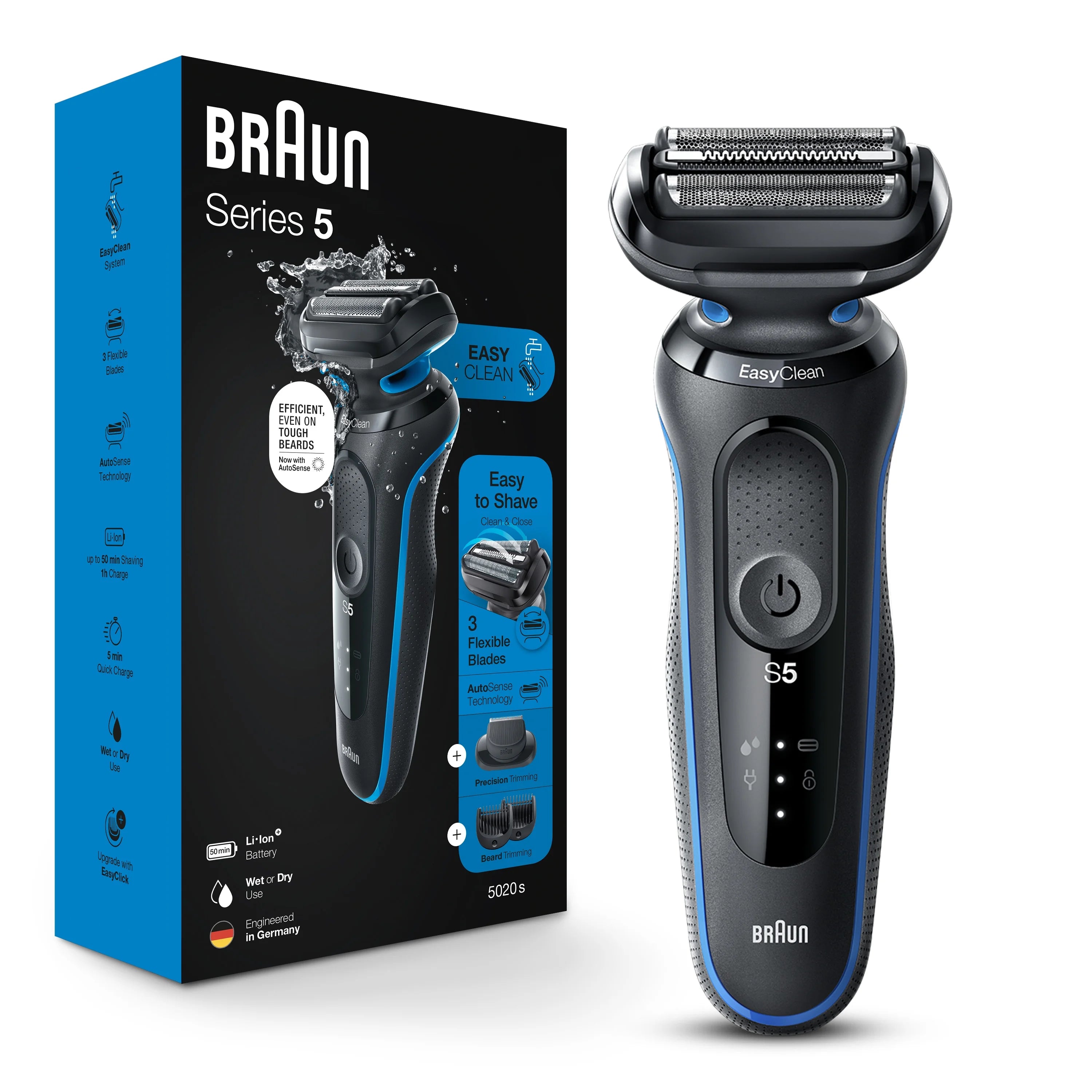 Electric Foil Shaver with Beard Trimmer, Wet & Dry, Rechargeable, Cordless, Blue N73416