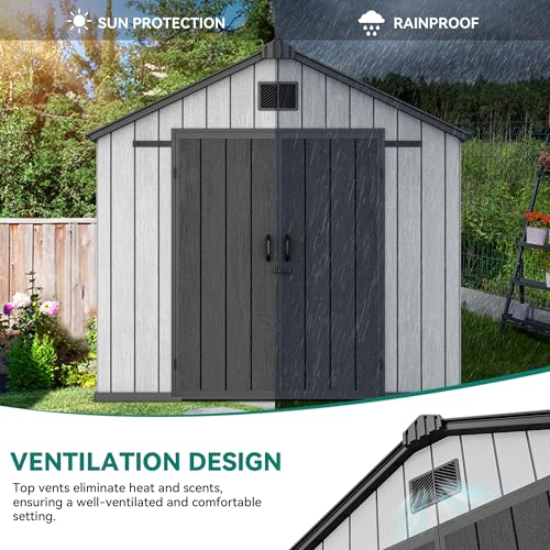 Gray 8x10 FT Outdoor Storage Shed with Lockable Door W17769