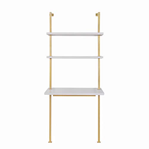 White/Gold Brass 2-Shelf Wall Mount Desk H3896