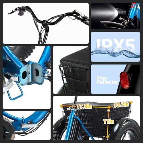 Blue 20" x 4.0 Fat Tire Foldable Electric Tricycle I769532